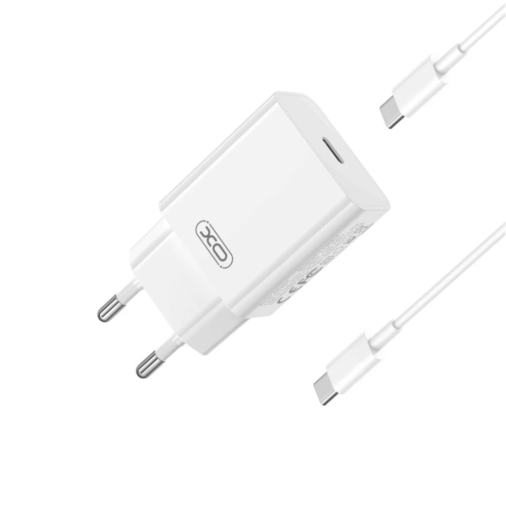 Зарядно устройство 220V XO - L126 20W, USB-C + кабел Type-C към Type-C