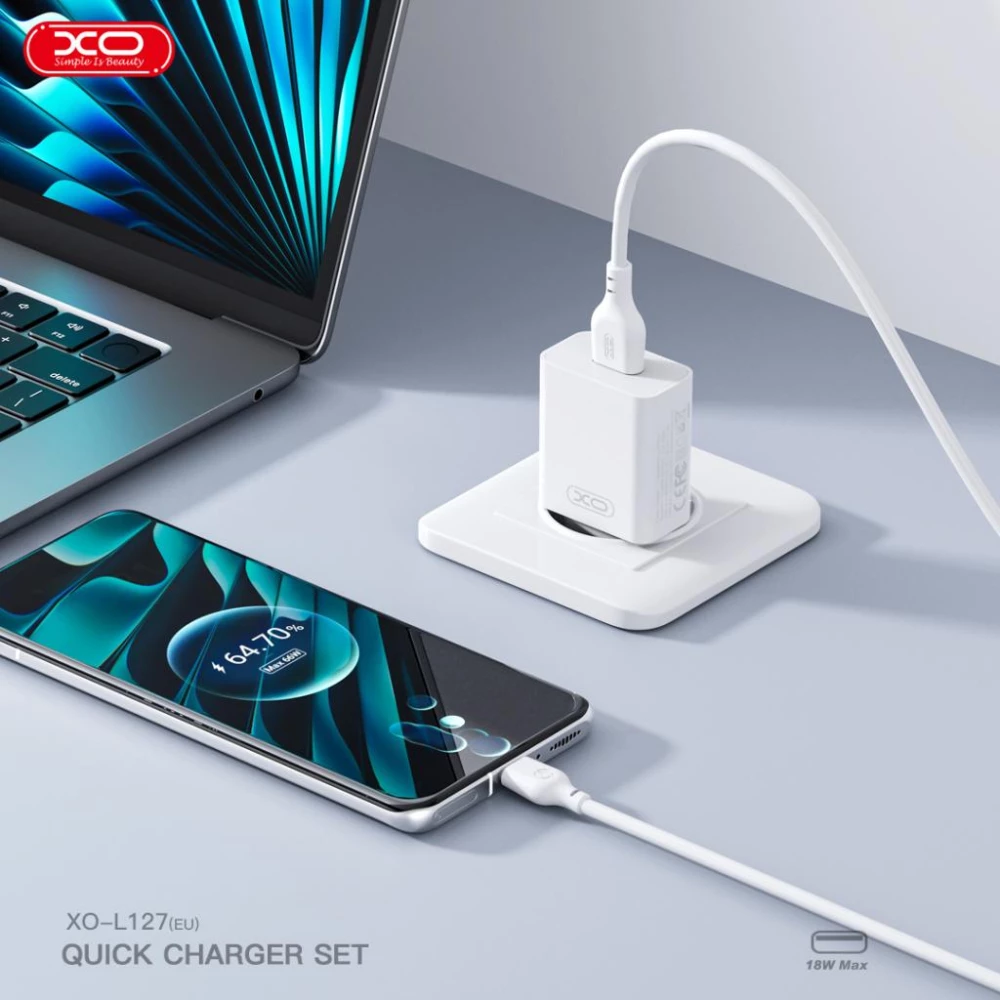 Зарядно устройство 220V XO - GaN Nitride L127 18W, USB-A