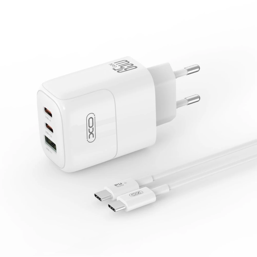 Зарядно устройство 220V XO - GaN Nitride L139 65W, USB-A, 2xUSB-C + кабел Type-C към Type-C