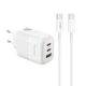 Зарядно устройство 220V XO - GaN Nitride L139 65W, USB-A, 2xUSB-C + кабел Type-C към Type-C