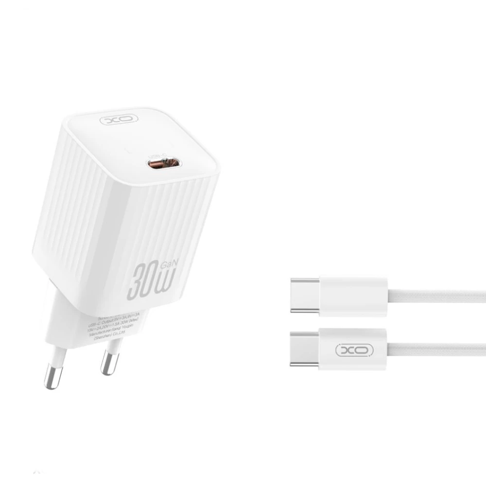 Зарядно устройство 220V XO - L148 30W, USB-C, PD + кабел Type-C към Type-C