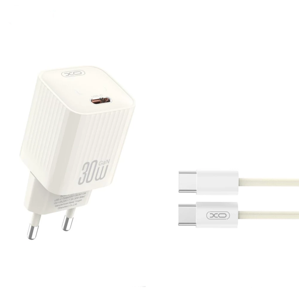 Зарядно устройство 220V XO - L148 30W, USB-C, PD + кабел Type-C към Type-C