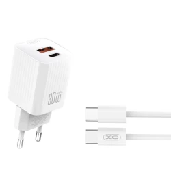 Зарядно устройство 220V XO - L149 30W, USB-A и USB-C, QC, PD + кабел Type-C към Type-C