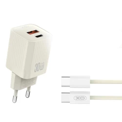 Зарядно устройство 220V XO - L149 30W, USB-A и USB-C, QC, PD + кабел Type-C към Type-C
