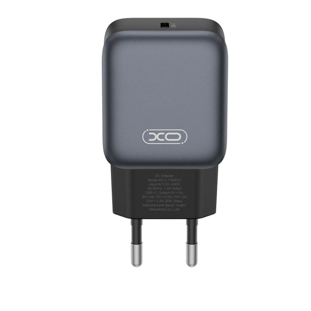 Зарядно устройство 220V XO - L155 30W, USB-A + кабел Type-C към Lightning