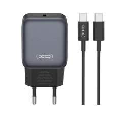 Зарядно устройство 220V XO - L155 30W, USB-A + кабел Type-C към Type-C