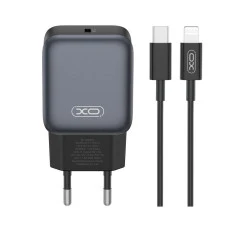 Зарядно устройство 220V XO - L155 30W, USB-A + кабел Type-C към Lightning