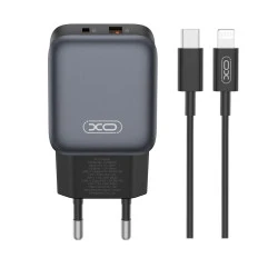 Зарядно устройство 220V XO - L156 30W, USB-A, USB-C + кабел Type-C към Type-C