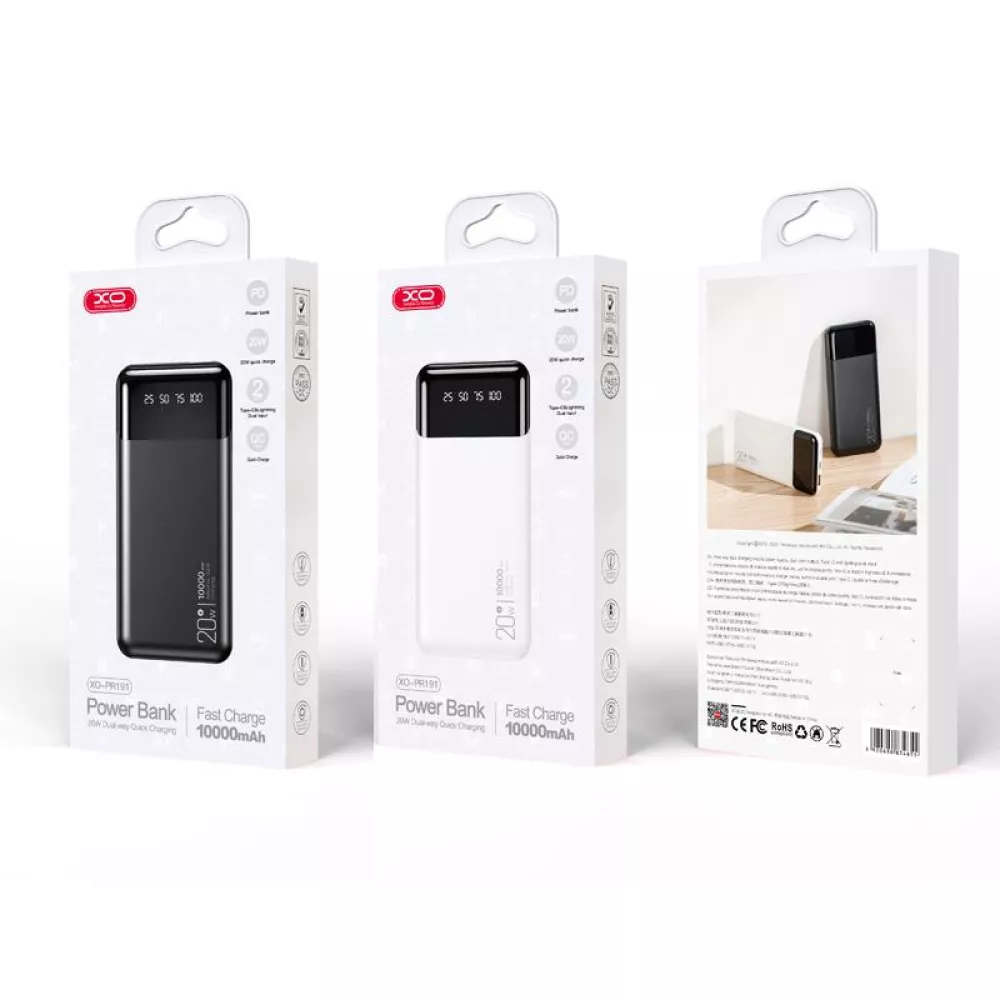 Външна батерия XO PR191 - 10 000 mAh, 20W PD, 18W QC