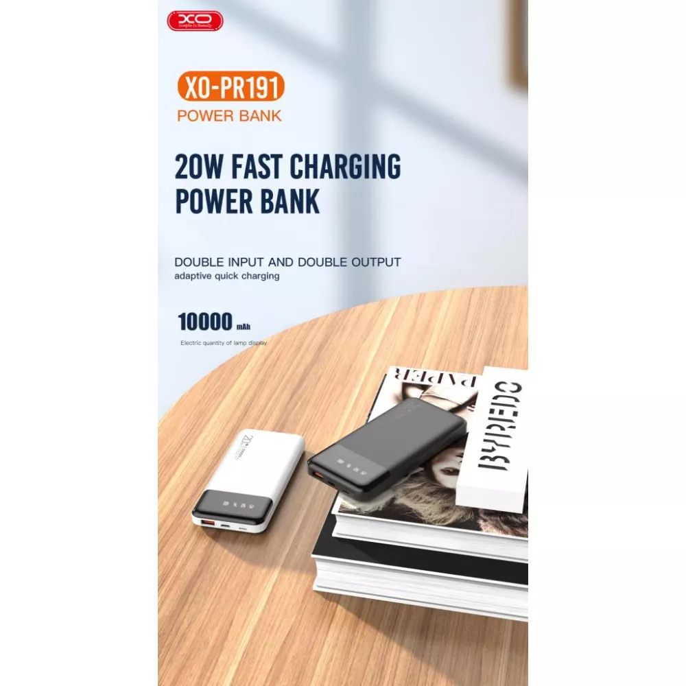 Външна батерия XO PR191 - 10 000 mAh, 20W PD, 18W QC