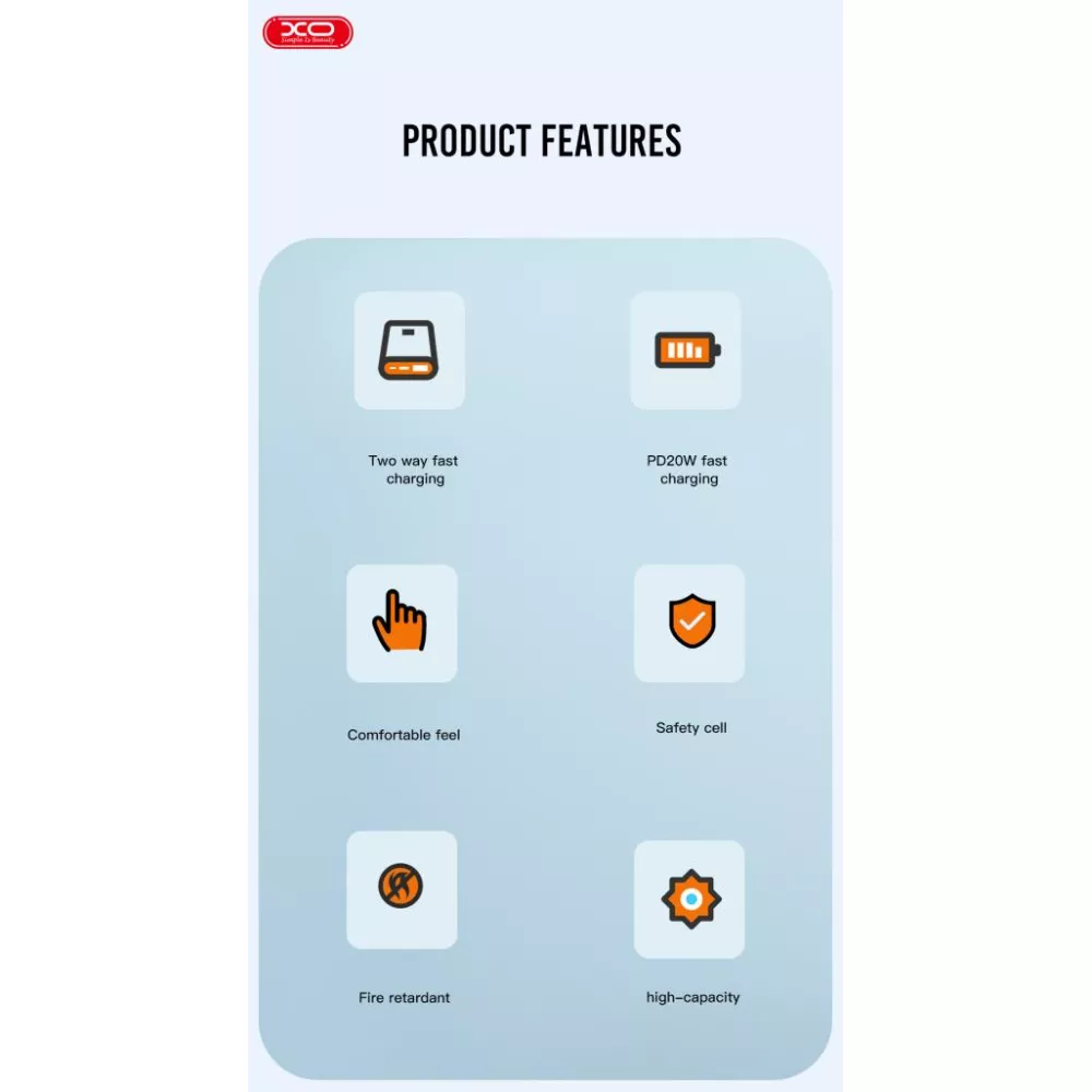 Външна батерия XO PR191 - 10 000 mAh, 20W PD, 18W QC