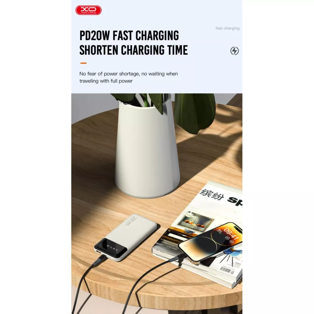 Външна батерия XO PR191 - 10 000 mAh, 20W PD, 18W QC