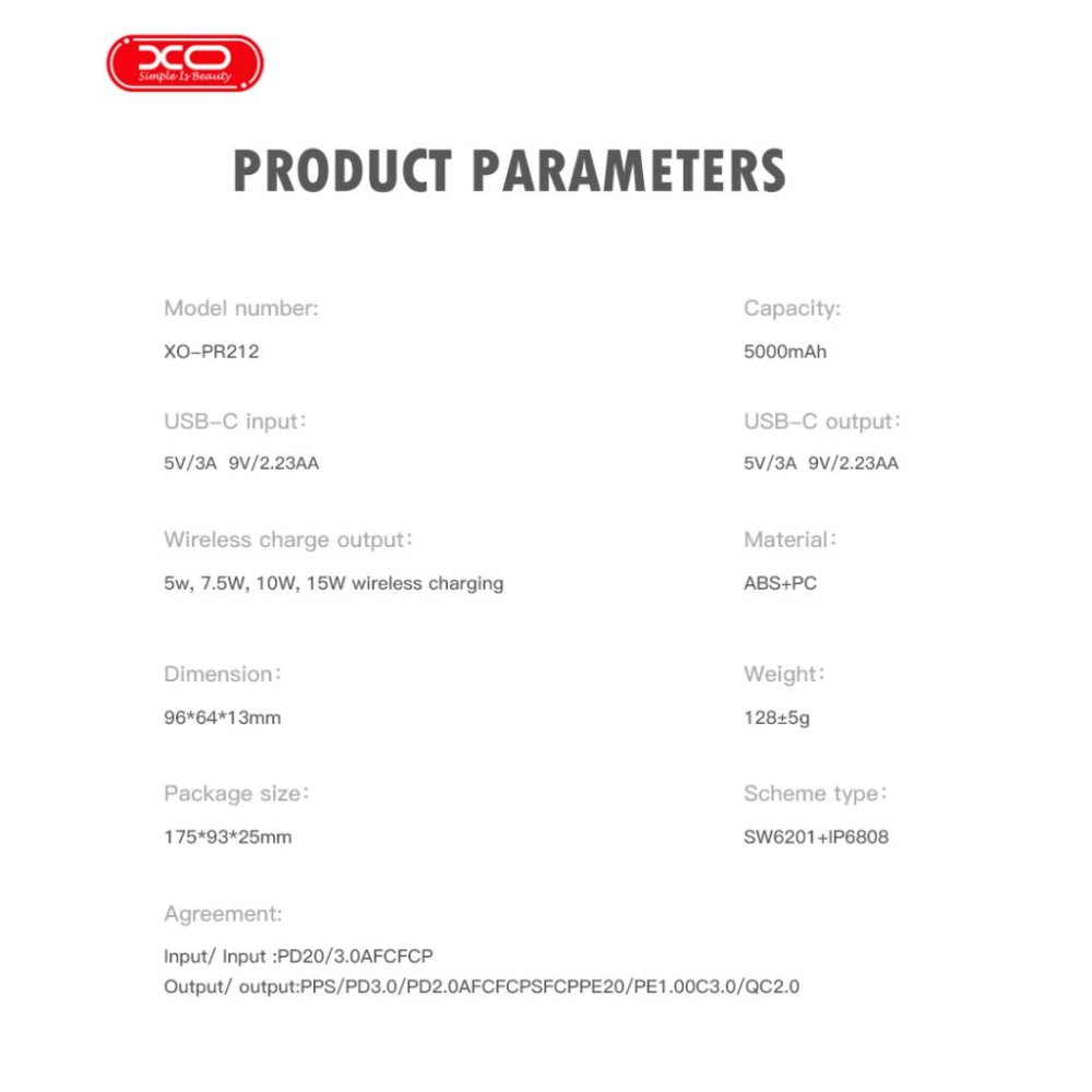 Безжична външна батерия XO PR212 - 5 000 mAh, MagSafe