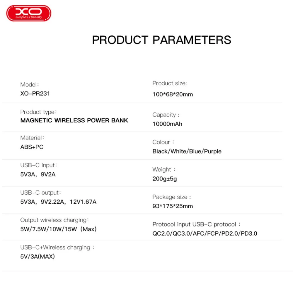 Безжична външна батерия XO PR231 - 10 000 mAh + стойка, MagSafe