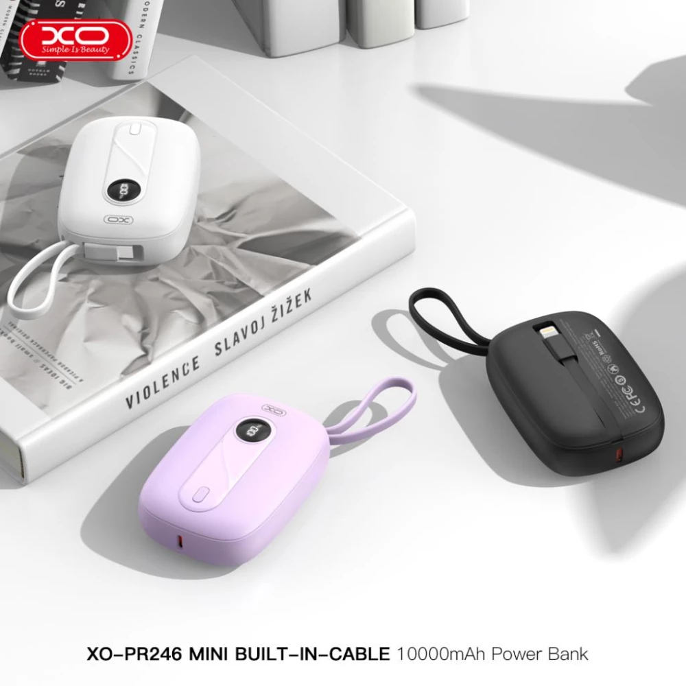 Външна батерия XO PR246 + кабел Type-C / Lightning - 10 000 mAh, 20W PD, 22.5W QC