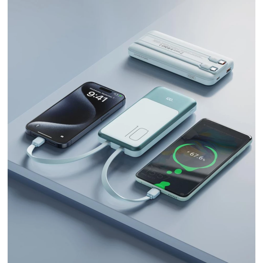 Външна батерия XO PR248 + кабел Type-C / Lightning - 10 000 mAh, 20W PD, 22.5W QC