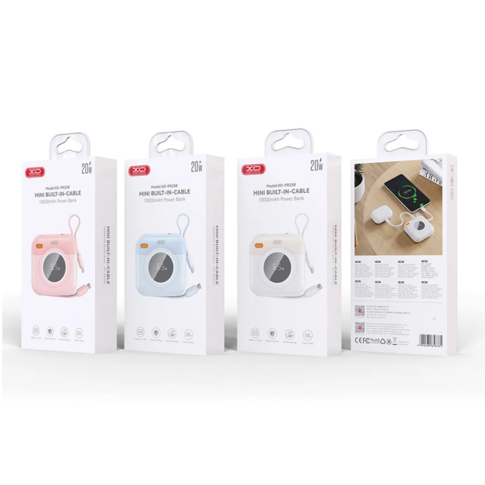 Външна батерия XO PR258 + кабел Type-C / Lightning - 10 000 mAh, 20W PD