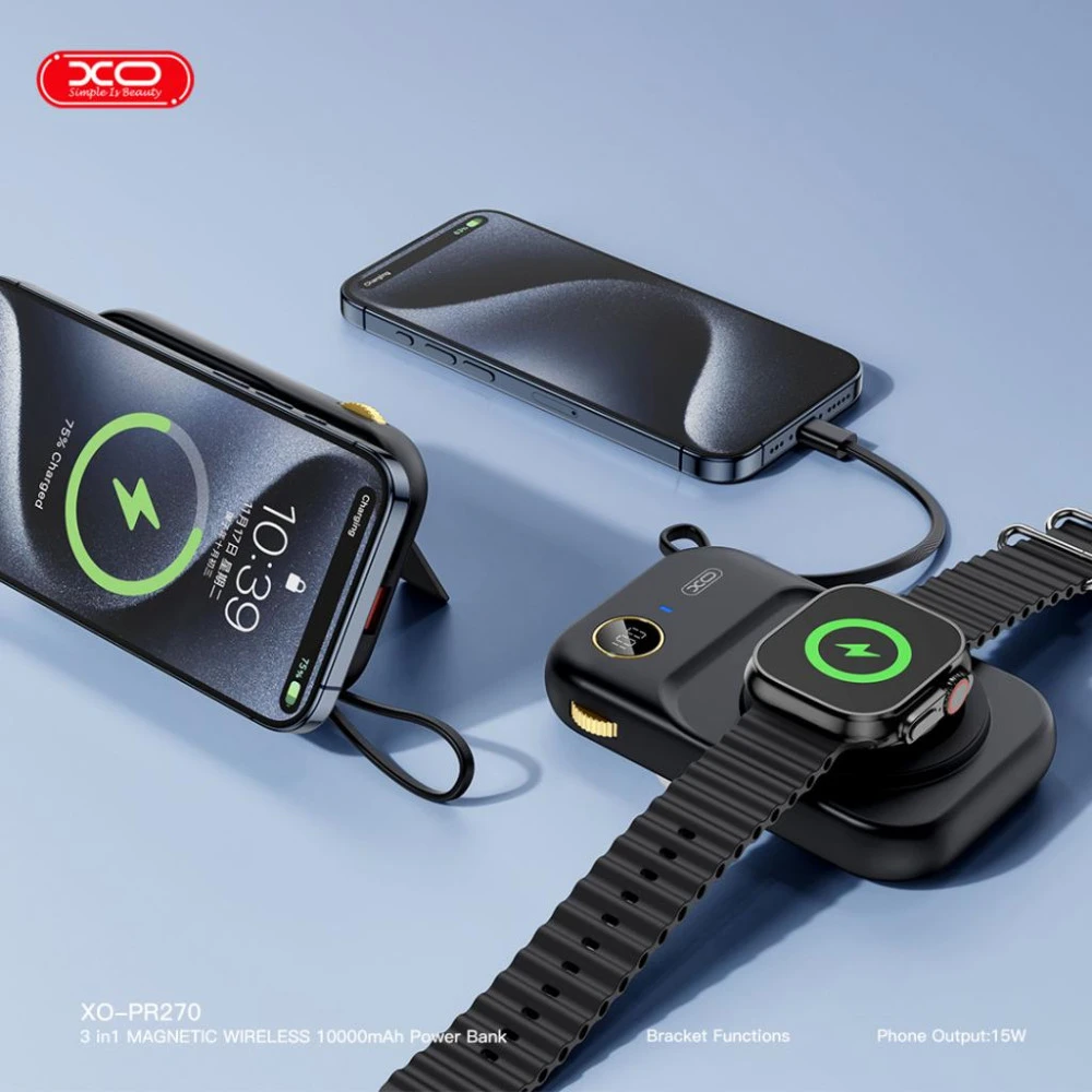 Външна батерия XO PR270 + кабел Type-C - 10 000 mAh, 22.5W