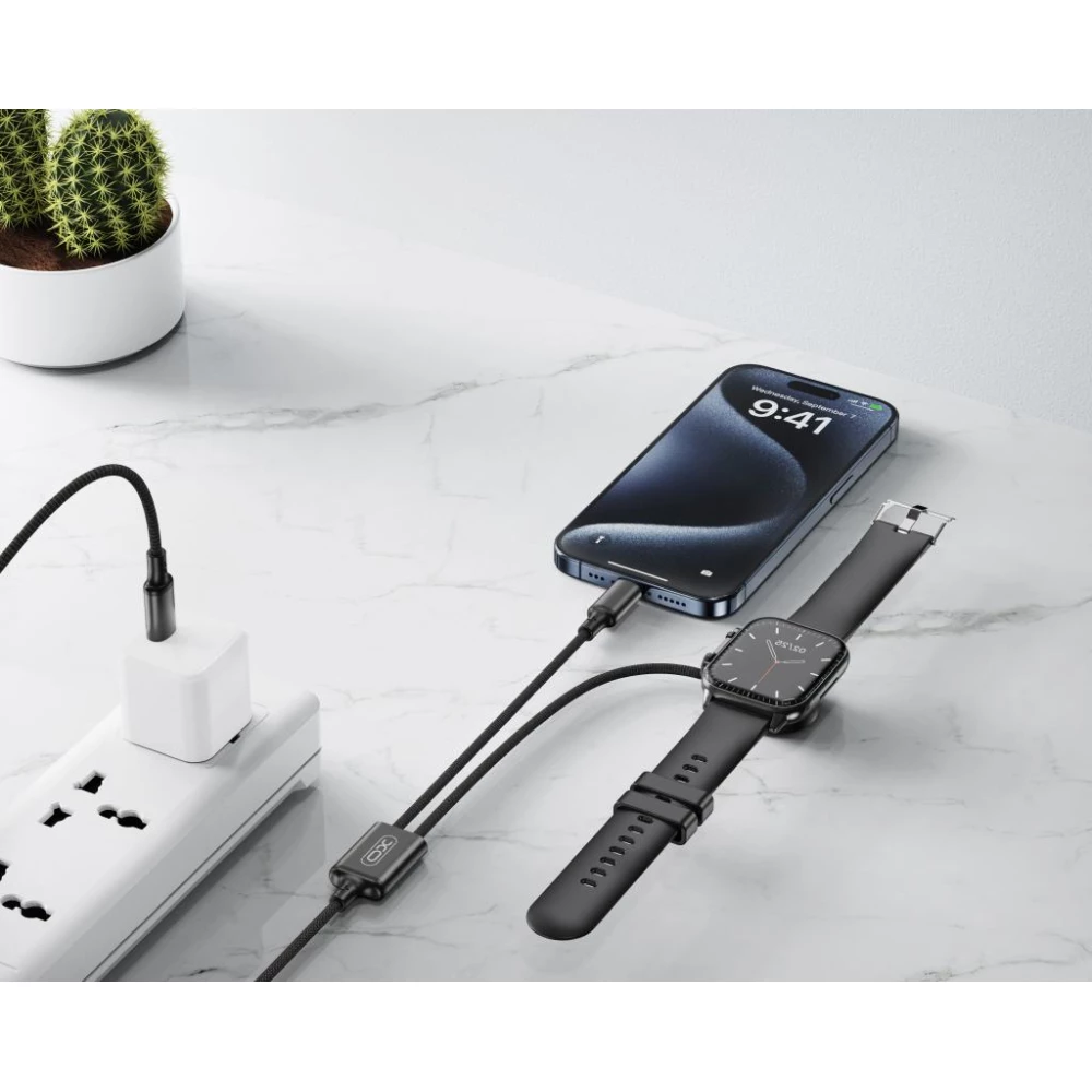 Преносимо зарядно устройство за смарт часовник XO Wireless 2в1за Apple Watch + Type-C 60W - CX030 