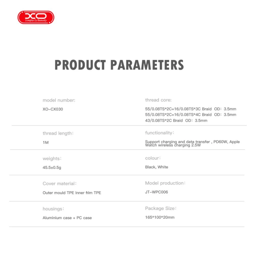 Преносимо зарядно устройство за смарт часовник XO Wireless 2в1за Apple Watch + Type-C 60W - CX030 