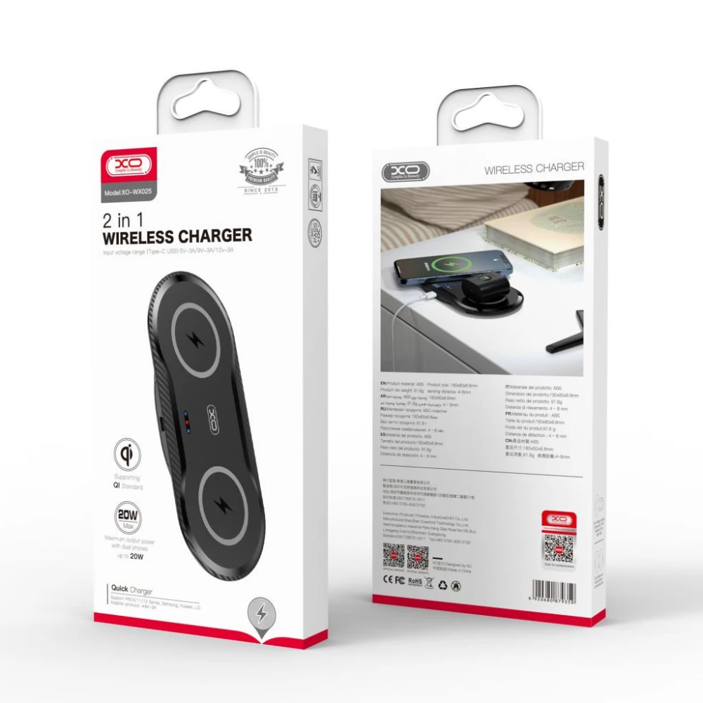 Безжично зарядно 20W XO - WX025 2в1