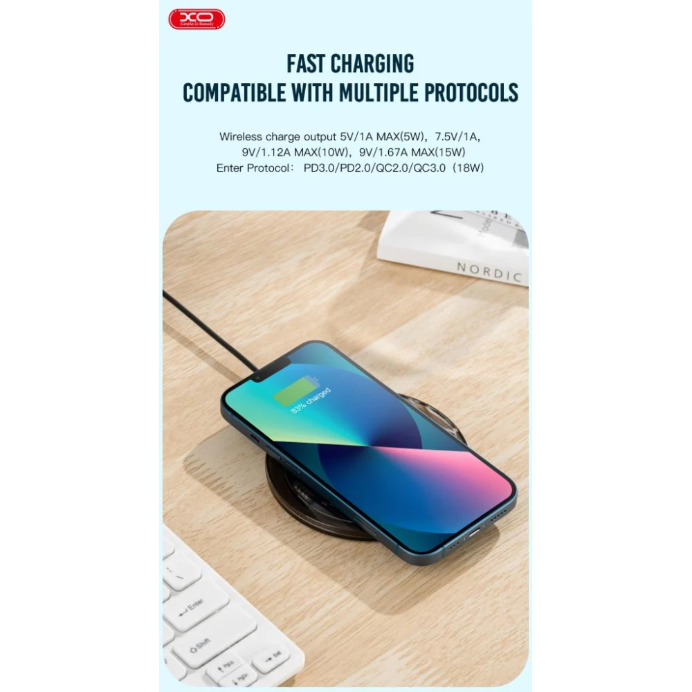 Безжично зарядно 15W - XO - WX031 