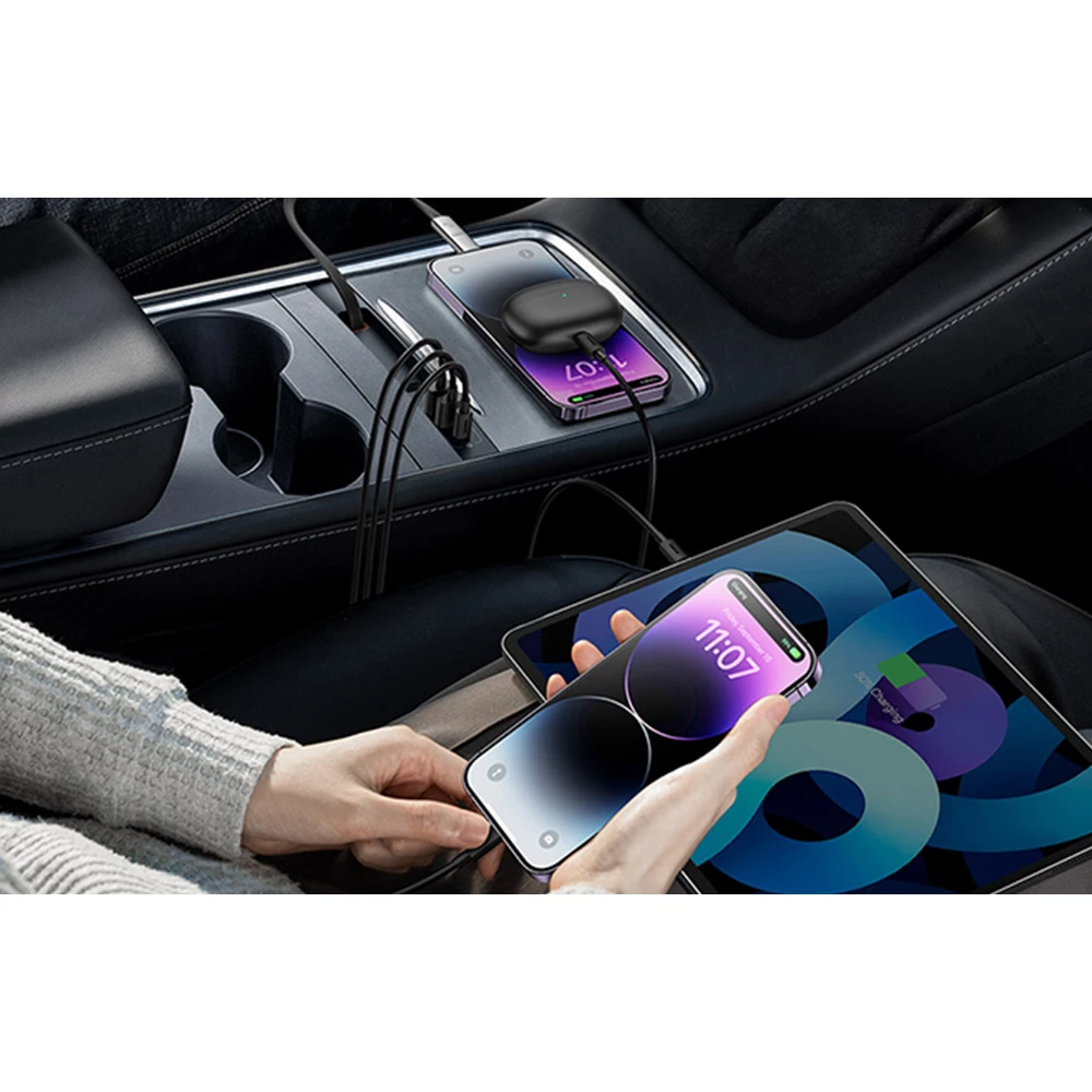 Хъб за вграждане за автомобили TESLA T-Space BASEUS (B00051300111-00) 45W  - 2xUSB-A, 2xUSB-C + кабел Type-C (Lightning)