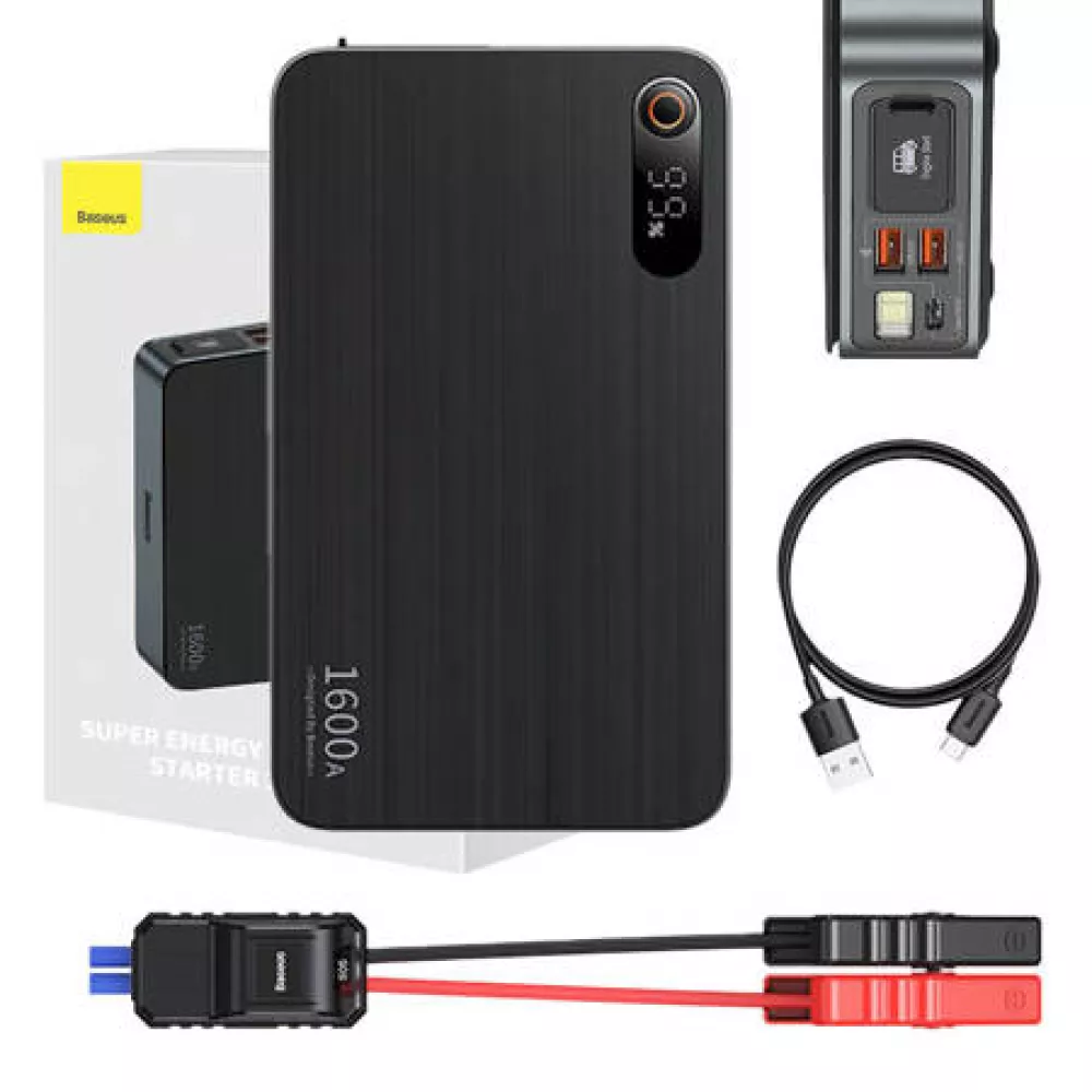 Стартер за автомобил и външна батерия Baseus - Super Energy PRO Car Jump Starter (CGNL070001) - 16 000 mAh, 1600A + фенер