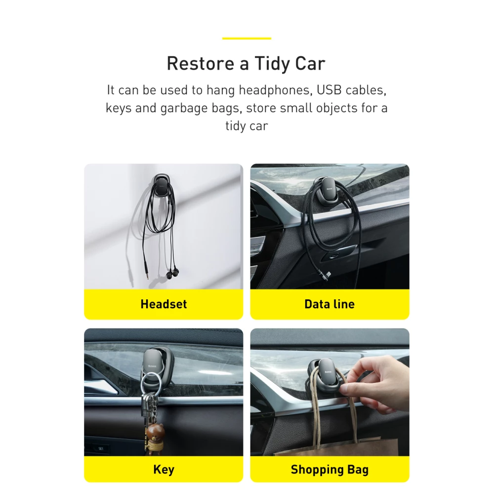 Комплект закачалки за автомобил BASEUS - Beetle (ACGGJK-0G), за залепяне - 2 бр.