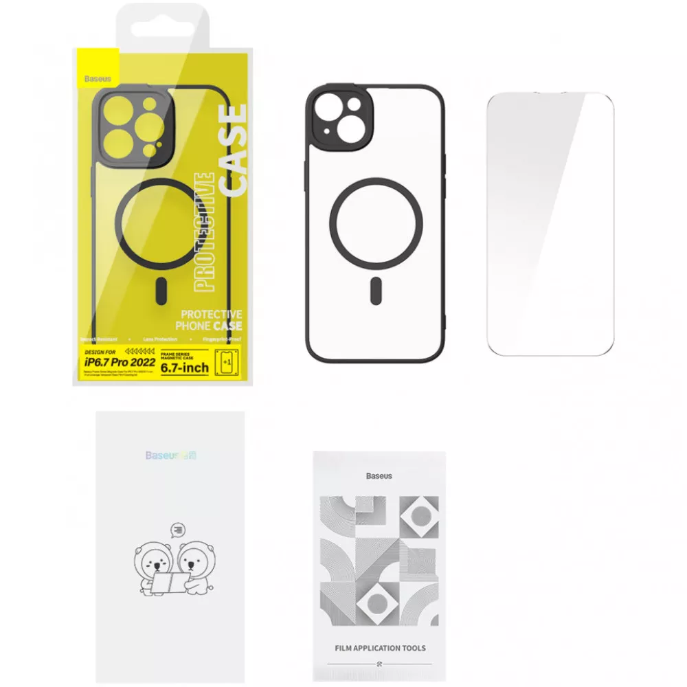 Калъф + стъклен протектор BASEUS Frame MagSafe за Apple iPhone 14 Plus + протектор