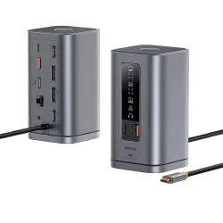 Хъб 11в1 BASEUS Spacemate от Type-C към 2xUSB3.0 + 1xUSB2.0 + 2xHDMI 4K + USB-C(PD)100W + USB-C(data) + 2xDP + RJ45 + AUX/m/3.5mm (B00568101813-00)