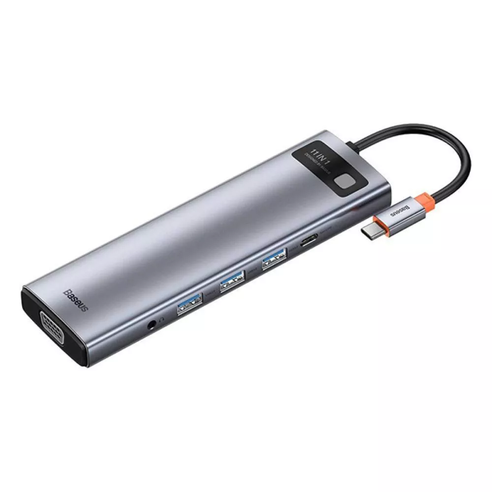 ХЪБ 11в1 BASEUS от Type-C към 3xUSB3.0 + 2xHDMI 4K +USB-C(PD) 100W + VGA + SD/microSD (CAHUB-CT0G)