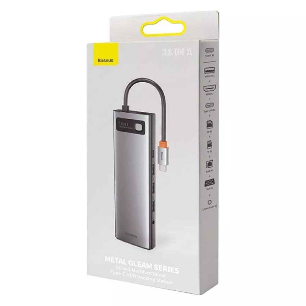 ХЪБ 11в1 BASEUS от Type-C към 3xUSB3.0 + 2xHDMI 4K +USB-C(PD) 100W + VGA + SD/microSD (CAHUB-CT0G)