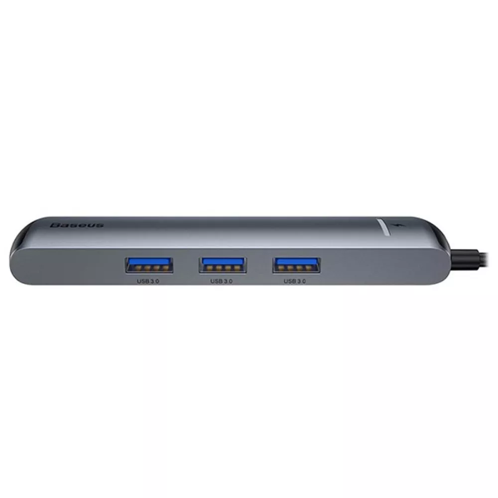 ХЪБ 6в1 BASEUS от Type-C към 3xUSB3.0 + HDMI 4K + USB-C(PD) 87W + RJ45 (CAHUB-J0G)