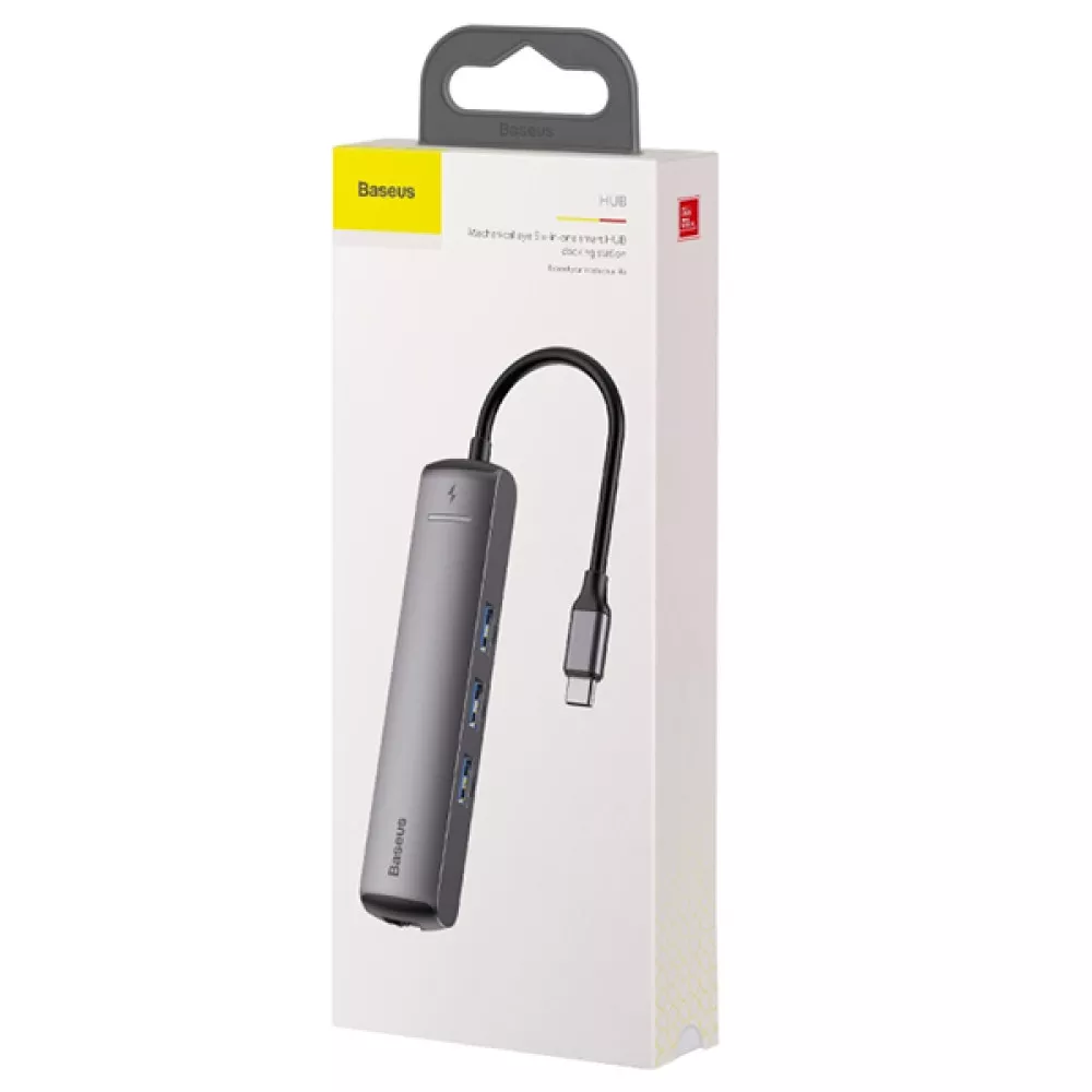 ХЪБ 6в1 BASEUS от Type-C към 3xUSB3.0 + HDMI 4K + USB-C(PD) 87W + RJ45 (CAHUB-J0G)