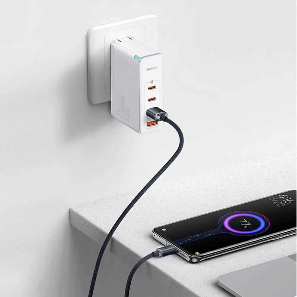 Кабел BASEUS 100W, USB-A - Type-C, Crystal Shine, черен (CAJY000401), 1.2 метра