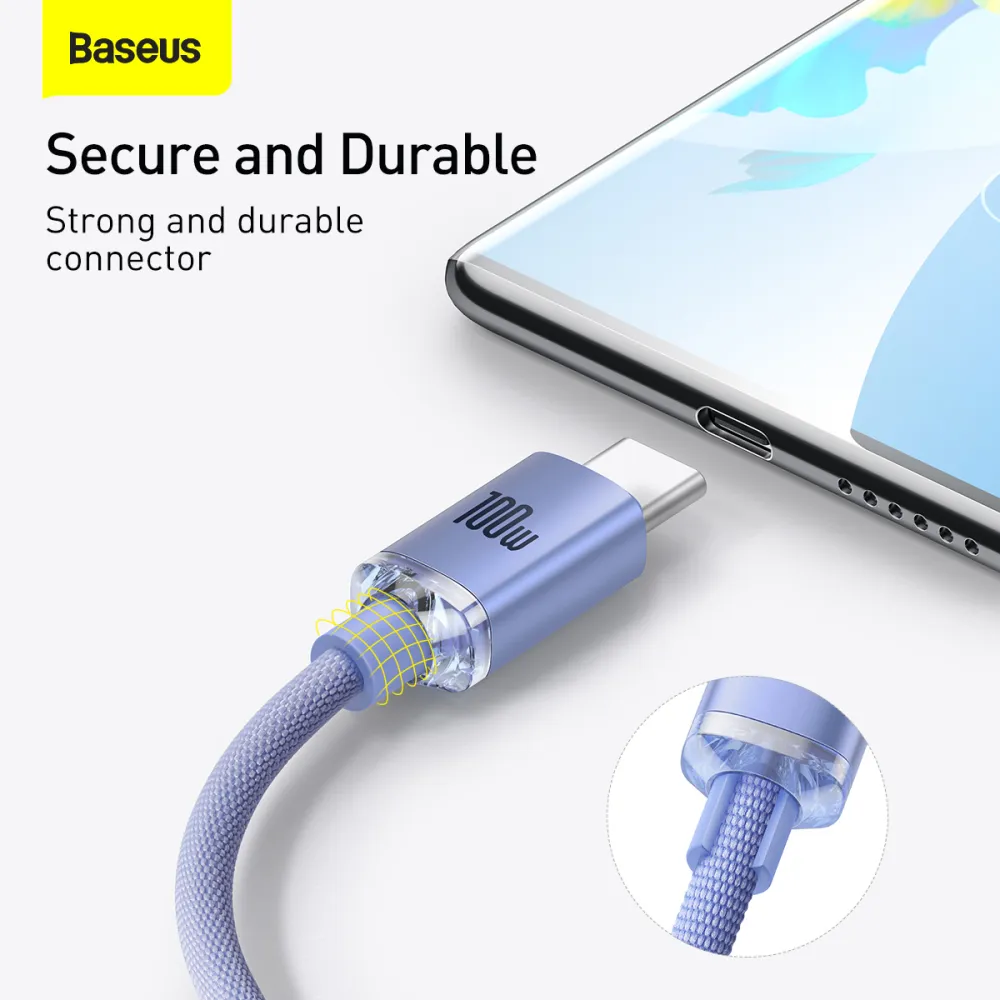 Кабел BASEUS 100W, Type-C - Type-C, Crystal Shine (CAJY000605), 1.2 метра