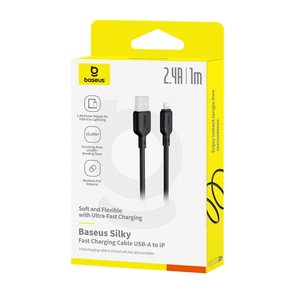  Кабел BASEUS  2.4A, USB-A - Lightning, Silky Series (P10377702113-00), 1 метър