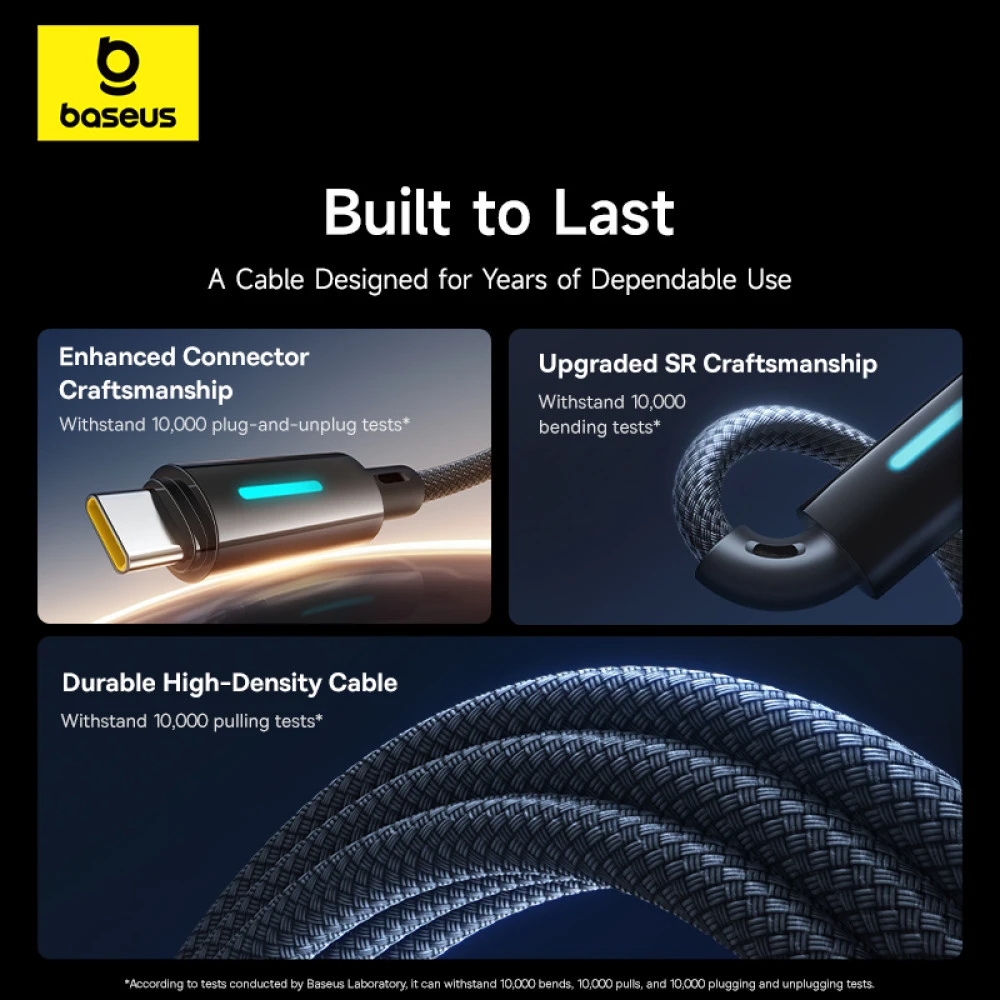 Кабел BASEUS 100W, Type-C - Type-C, Lit Button-Control - (P10379000121-00), 1 метър