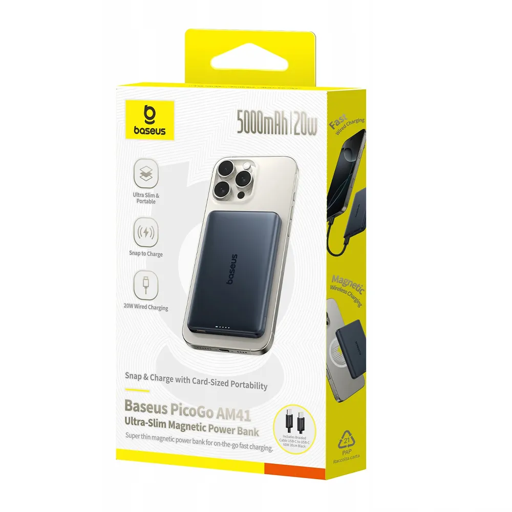 Безжична външна батерия BASEUS PicoGo AM41 Ultra-slim Magnetic - 5 000 mAh, 20W - (P1007680C123-00)