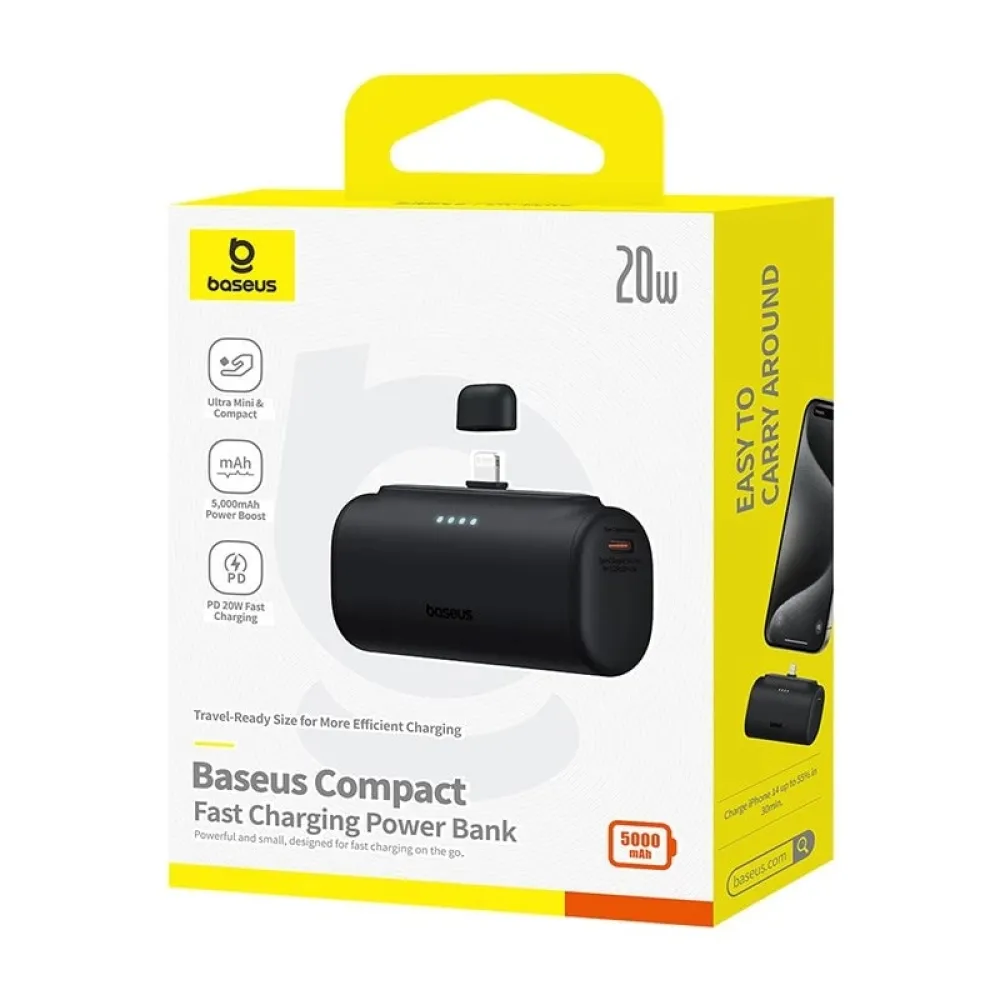 Външна батерия BASEUS Compact Series + Lightning  - 5000 mAh, 20W - (P10068307113-00)