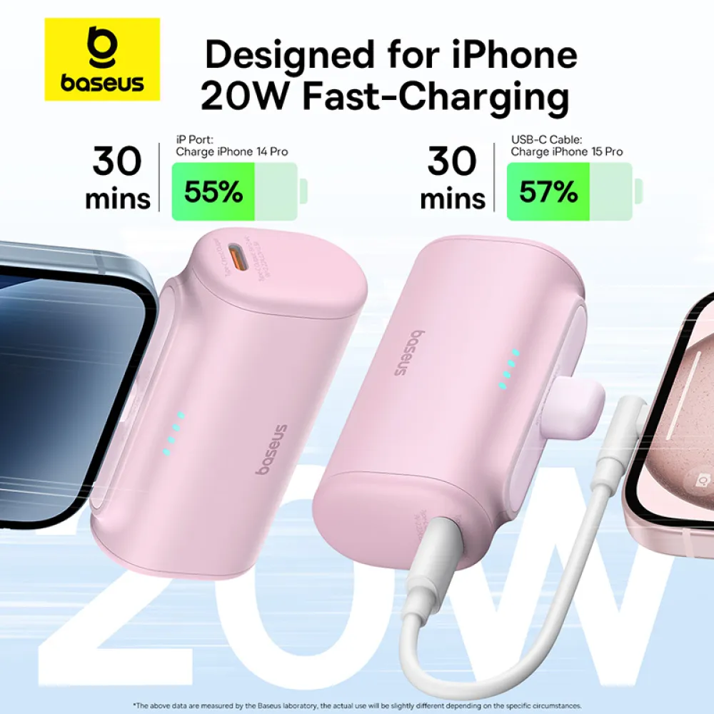 Външна батерия BASEUS Compact Series + Lightning  - 5000 mAh, 20W - (P10068307413-00)