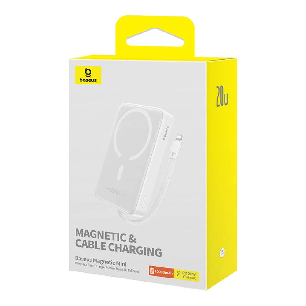 Безжична външна батерия BASEUS Mini Magnetic + кабел Lightning - 10 000 mAh, 20W - (P10022109223-00), MagSafe