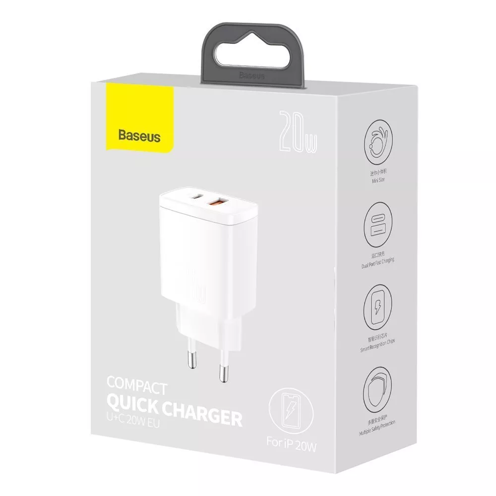   Зарядно устройство 220V BASEUS 20W, USB-A, USB-C, 3A, Compact (CCXJ-B02) 