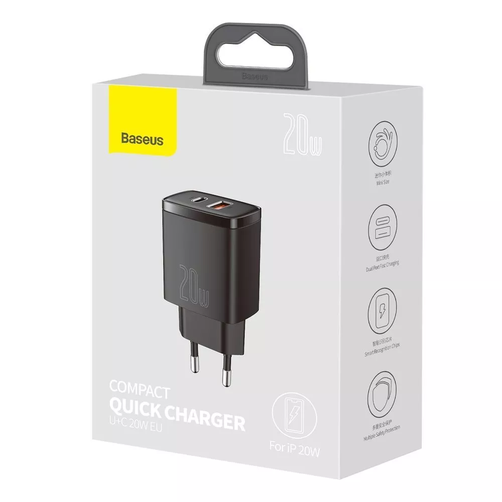         Зарядно устройство 220V BASEUS 20W, USB-A, USB-C, 3A, Compact (CCXJ-B01) 