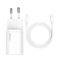 Зарядно устройство 220V BASEUS 20W, USB-C + кабел Type-C към Lightning - Super Si (TZCCSUP-B02)