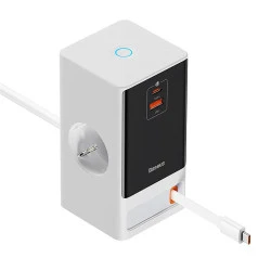 Разклонител / Зарядна станция 220V BASEUS 65W, 2xAC+USB-A+USB-C+Type-C, PowerCombo Digital PowerStrip (PSLR000602)