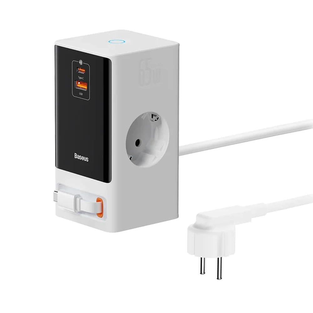 Разклонител / Зарядна станция 220V BASEUS 65W, 2xAC+USB-A+USB-C+Type-C, PowerCombo Digital PowerStrip (PSLR000602)
