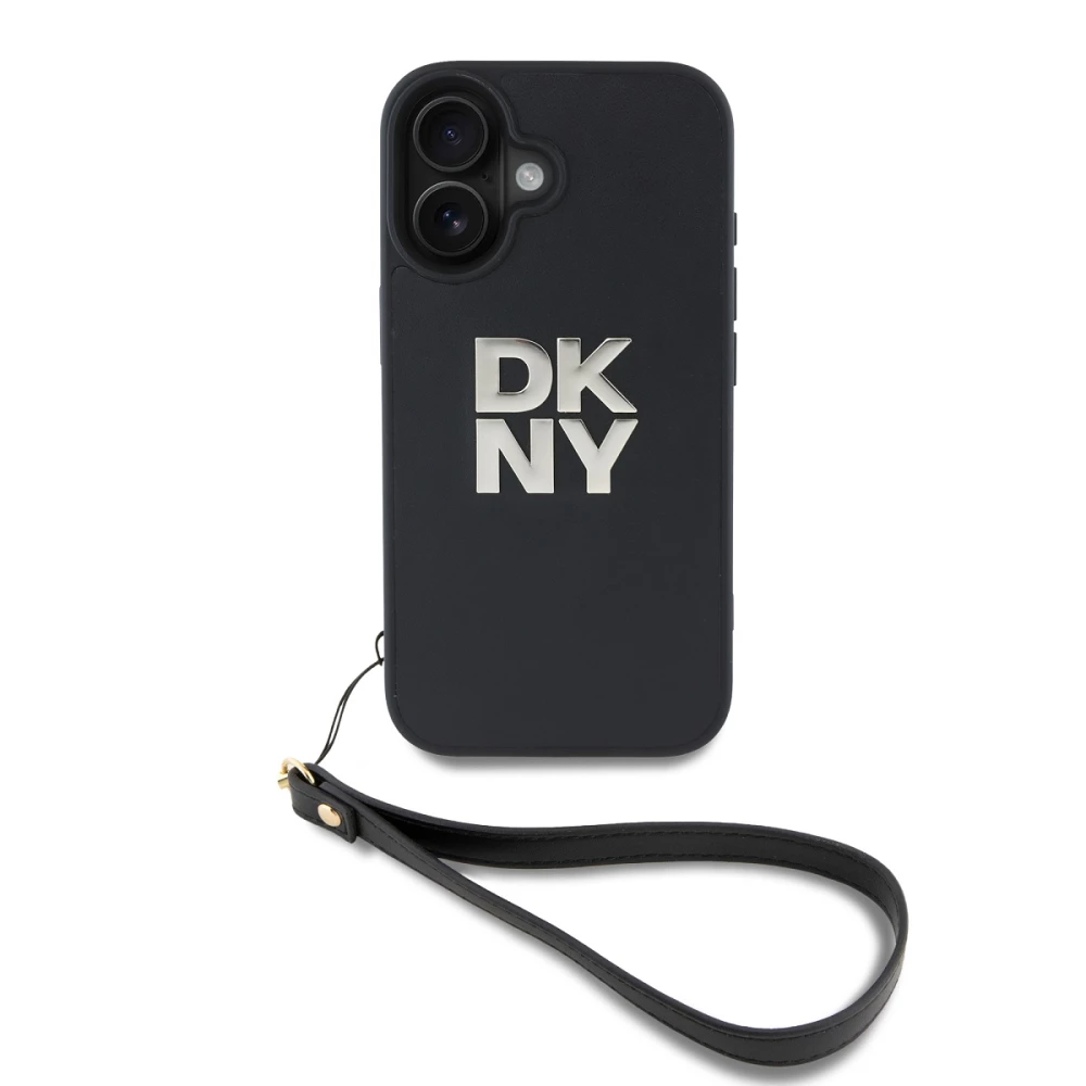 Калъф DKNY PU Leather Stack Logo Wrist Strap Black за Apple iPhone 16 - DKHCP16SPBSWSK 