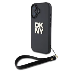Калъф DKNY PU Leather Stack Logo Wrist Strap Black за Apple iPhone 16 - DKHCP16SPBSWSK 